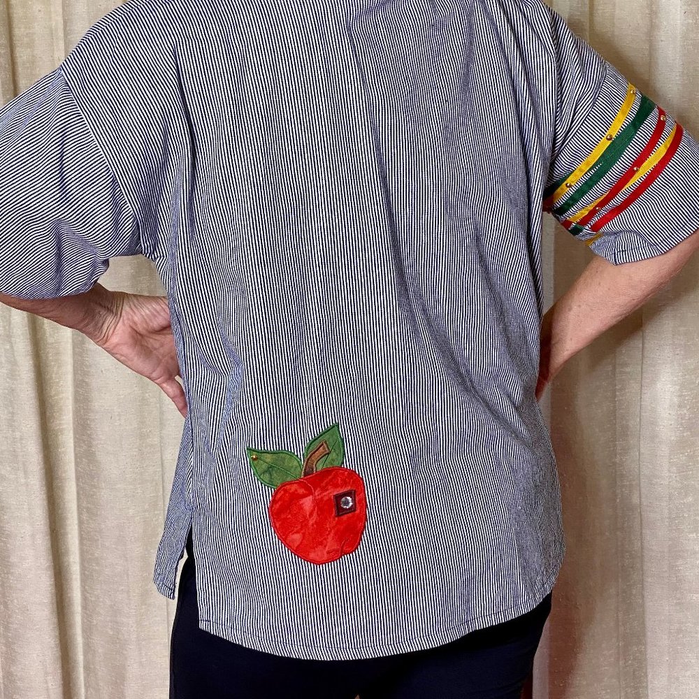 Shirt Black and White Striped with Apples - Picture 2 of 4